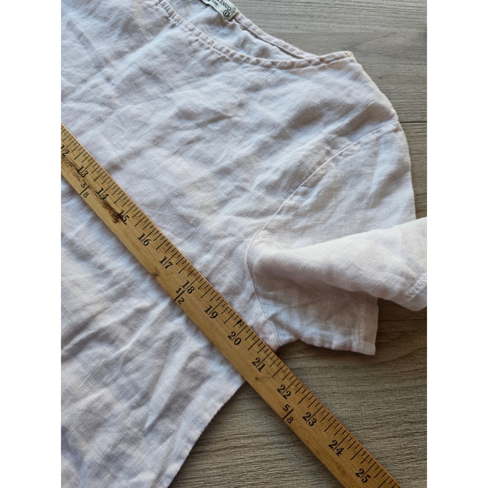 Terzo Millennio Women's Linen Top Size M Ivory Lace Hem Short Sleeve euro summer - Picture 5 of 6